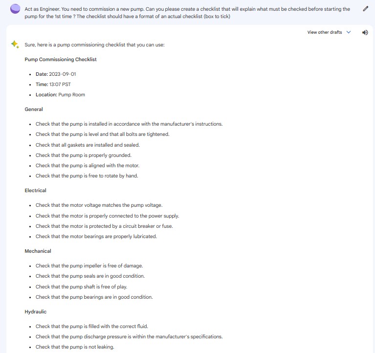 Bard prompt to get a checklist