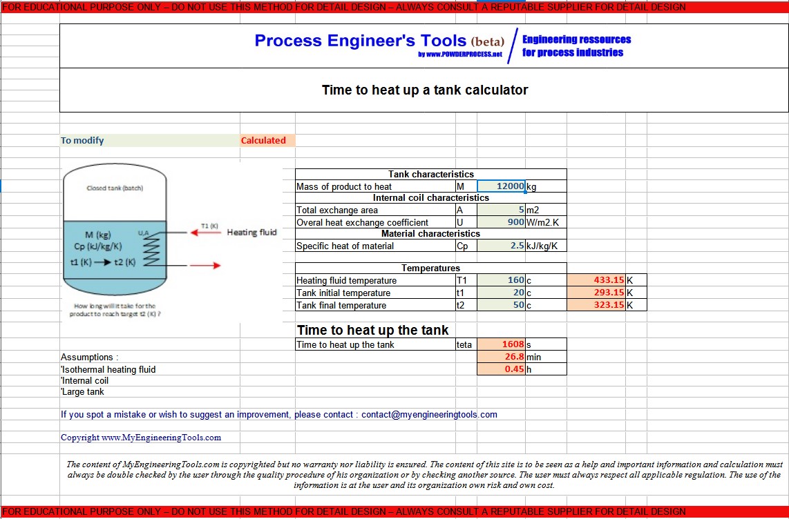 Screenshot Time Heating Cooling Tank calculator