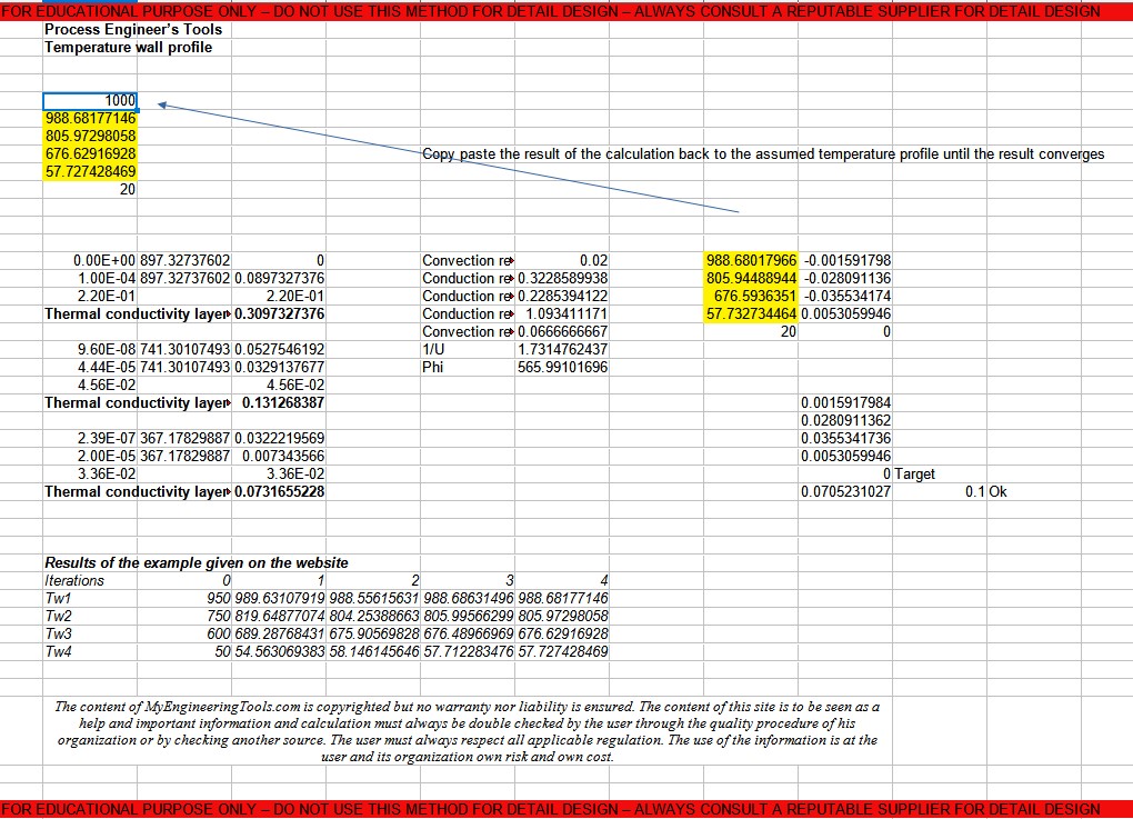 Screenshot Temperature Wall Profile calculator