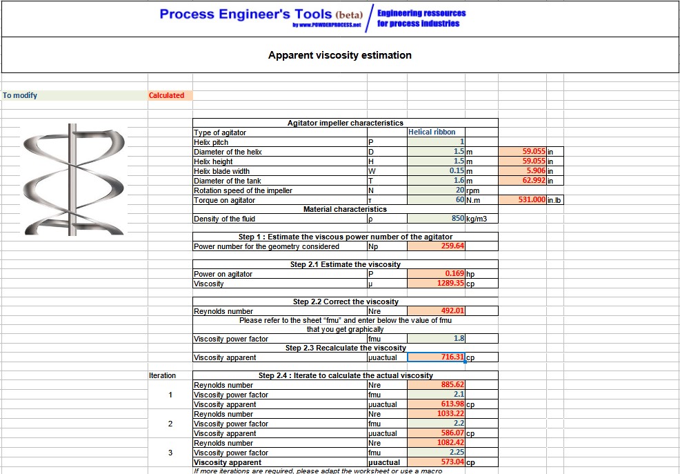 Screenshot Viscosity calcuation from agitator power calculator