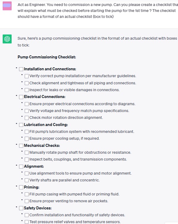 ChatGPT prompt to get a checklist