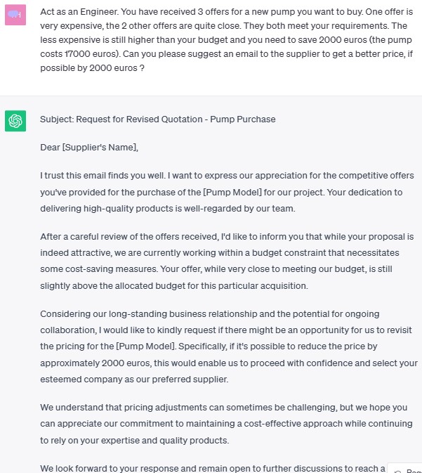 ChatGPT prompt to negotiate a price with a supplier