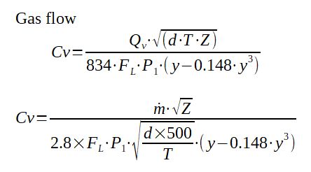 CV valve calculation US units for gas