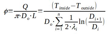 Calculation of the heat flux through a pipe with an insulation layer