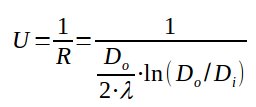 Heat conduction resistance R for pipes