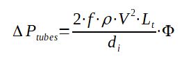 Calculation of the pressure drop in the tubes of a shell tube heat exchangers