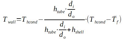 Calculation of the tube temperature in a shell tube condenser