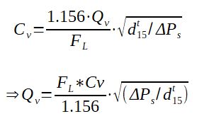 Calculation formula for liquid flow rate through a valve in critical flow