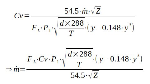 Cv and mass flowrate of gas through a valve