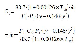 Calculation and Cv and mass flowrate for a superheated steam control valve