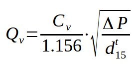 Flowrate through control valve expressed as function of Cv