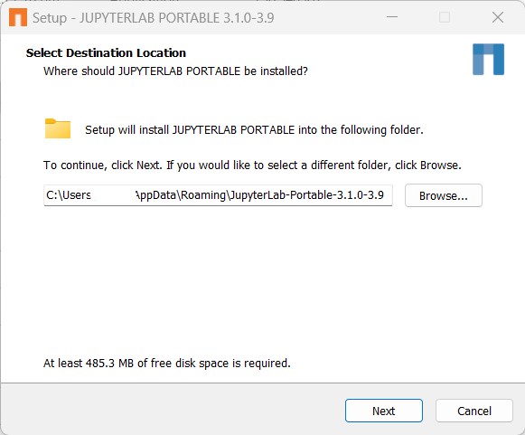 JUPYTERLAB Portable program decompress window