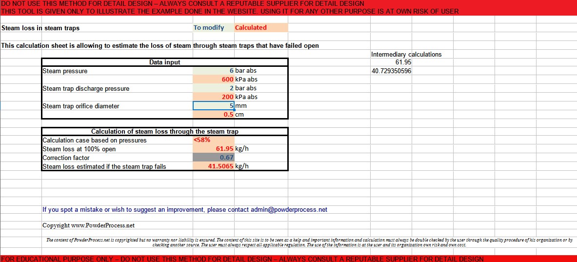 Steam trap steam loss calculator