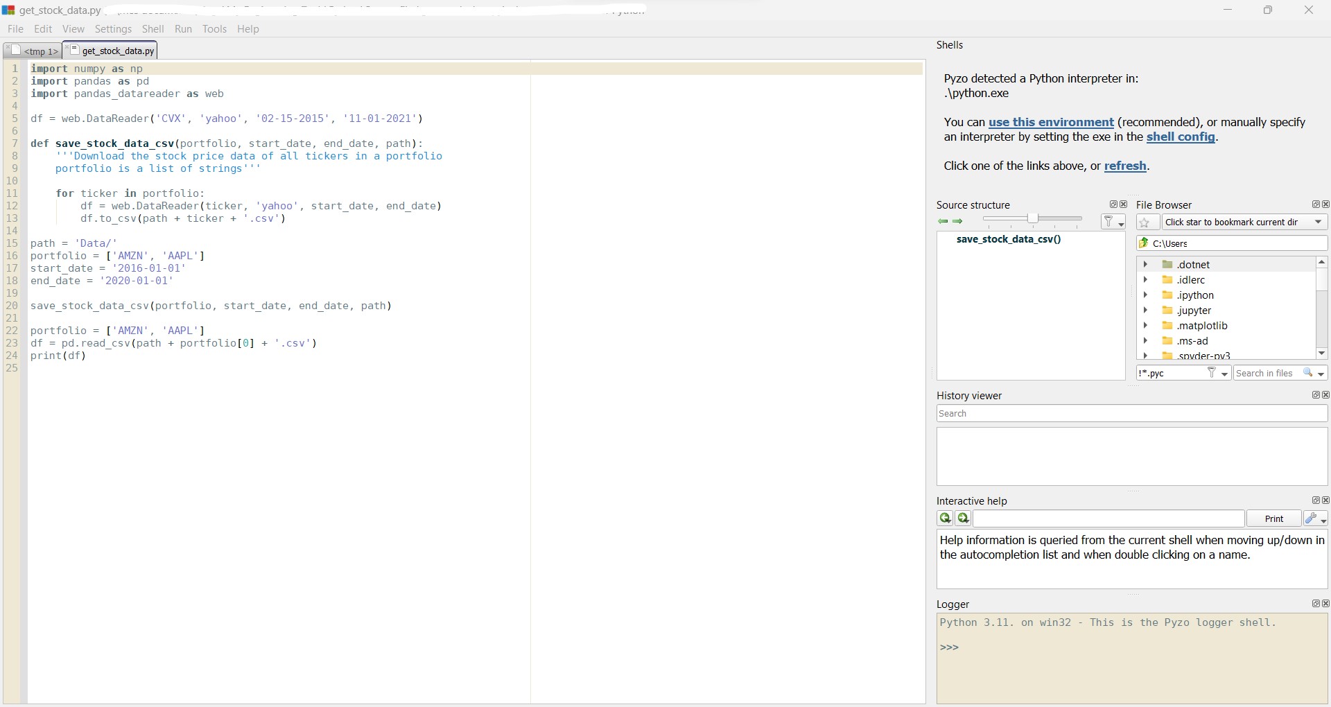 Pyzo IDE in WinPython